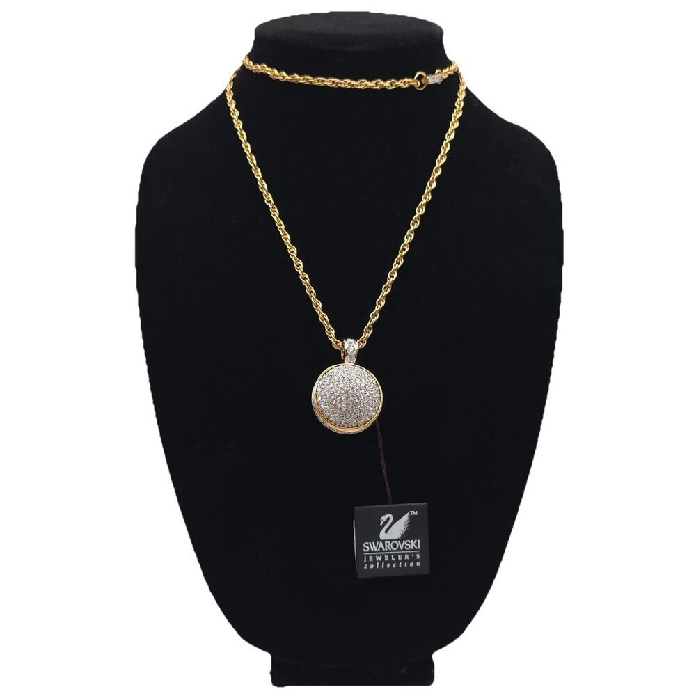 NWT Swarovski Pave Round Disco Ball Pendant Necklace Jeweler’s Collection